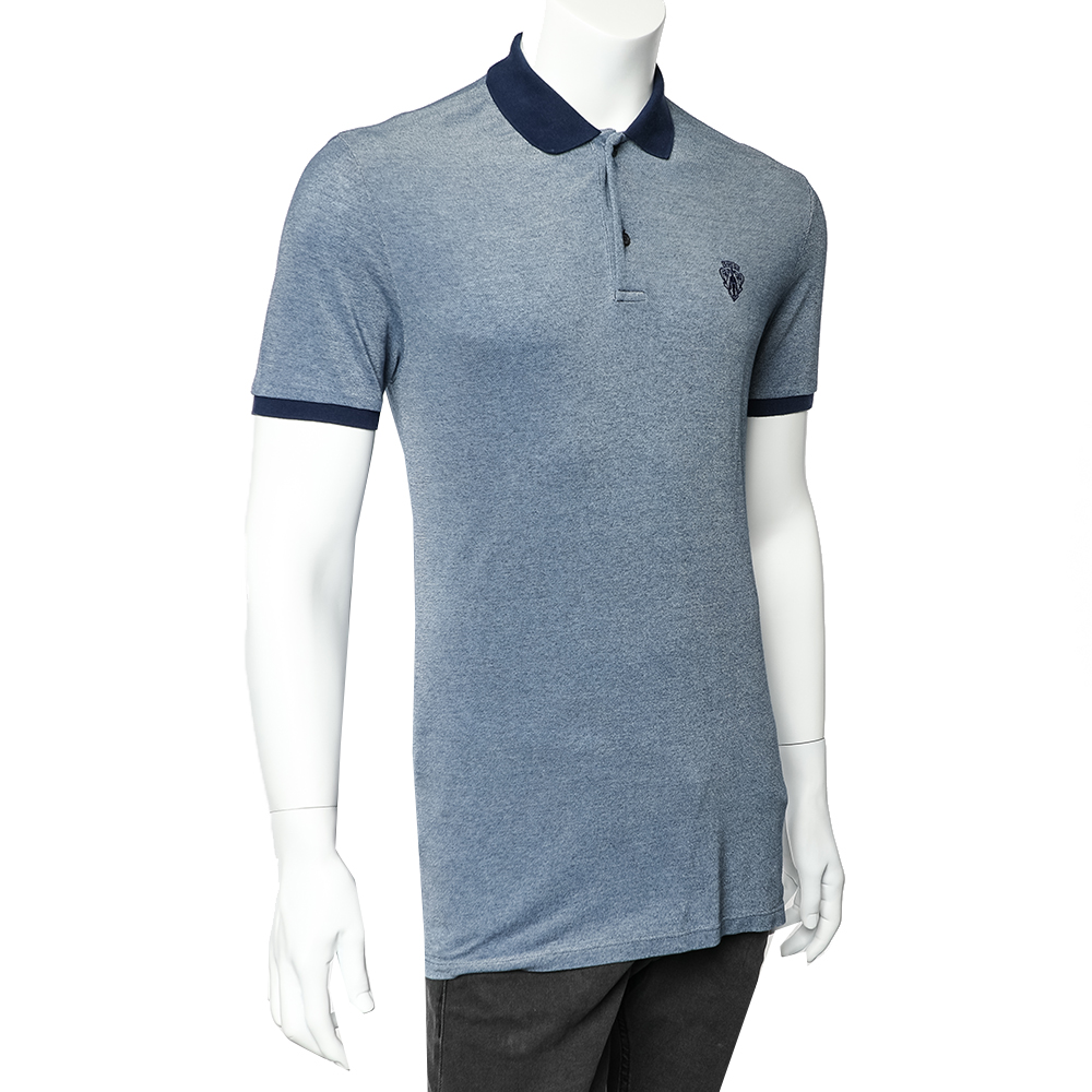 

Gucci Blue Cotton Pique Logo Embroidered Detail Polo T-Shirt