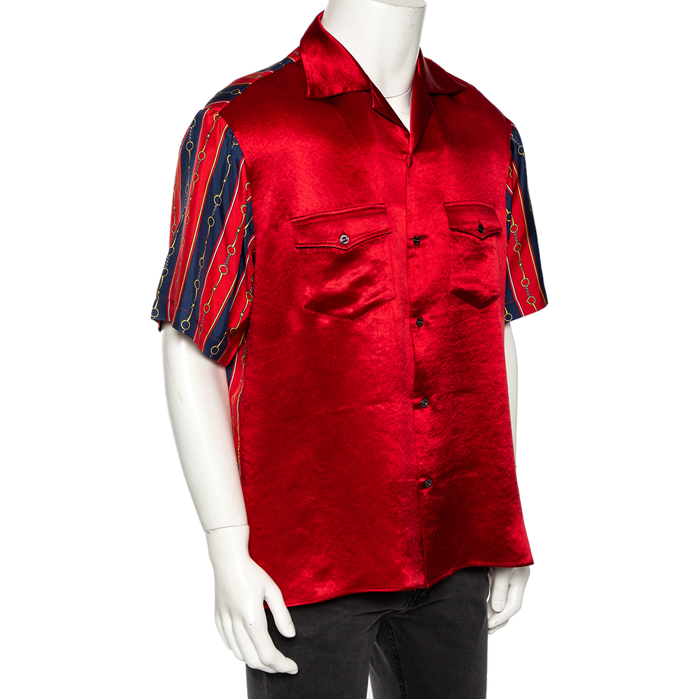 

Gucci Red Silk Blend Print Detail Bowling Shirt