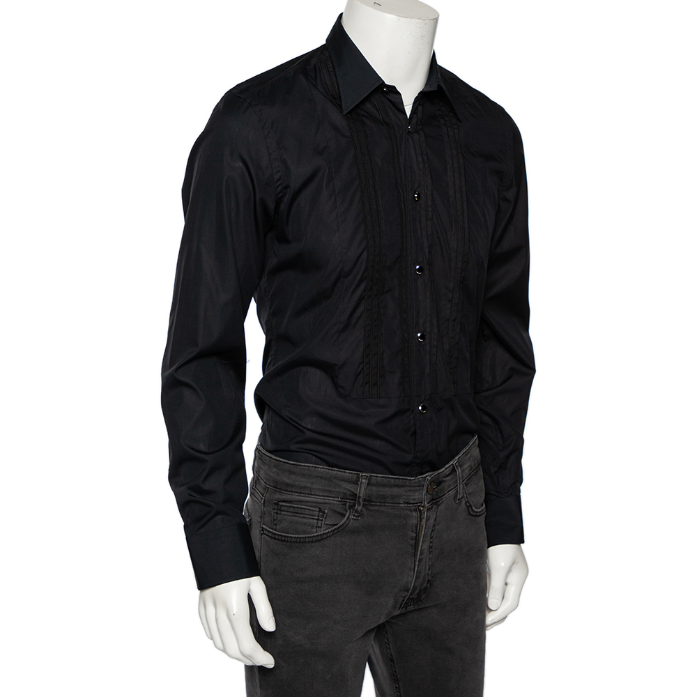 

Gucci Black Cotton Pin Tuck Detail Tuxedo Shirt