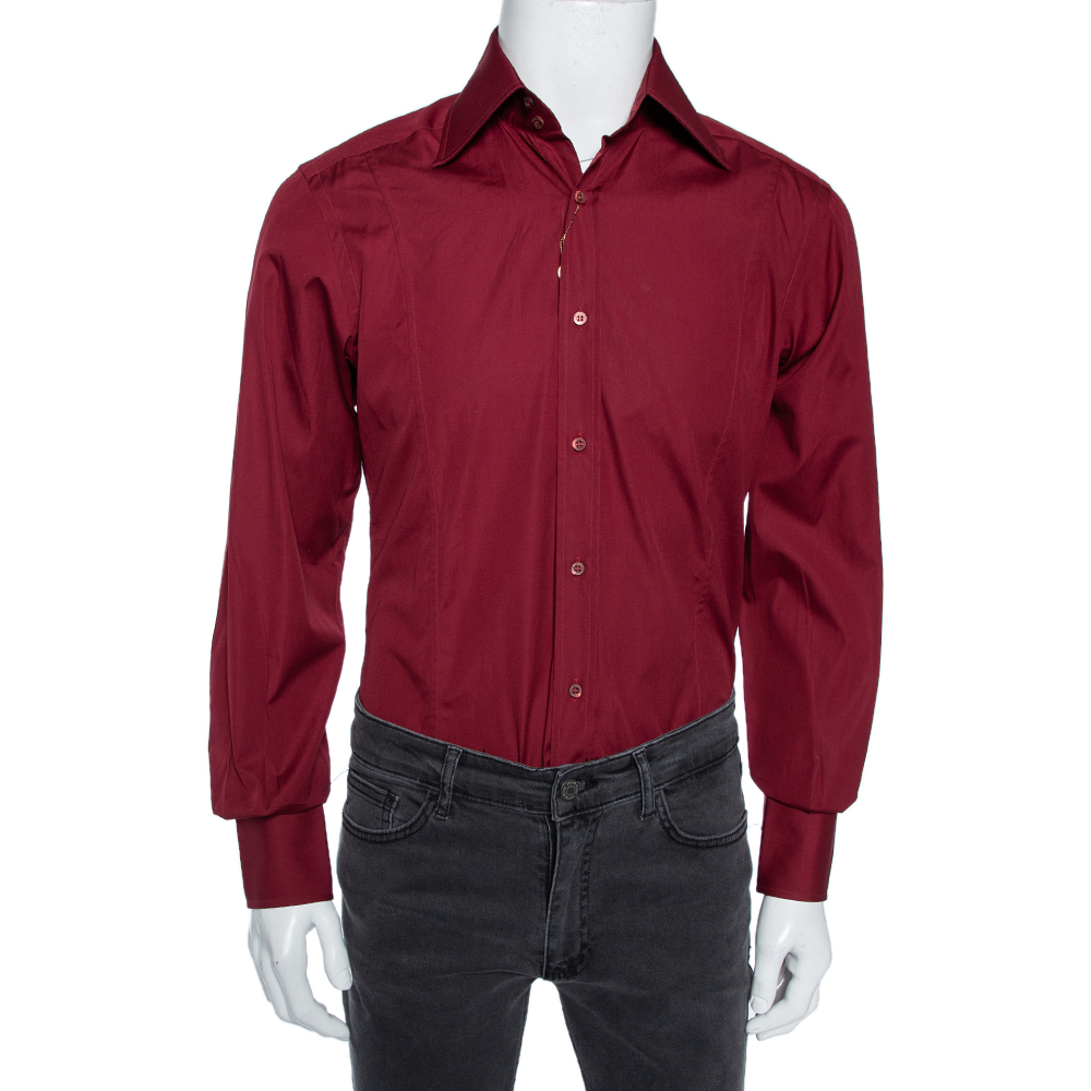 

Gucci Maroon Cotton Button Front Shirt M, Red