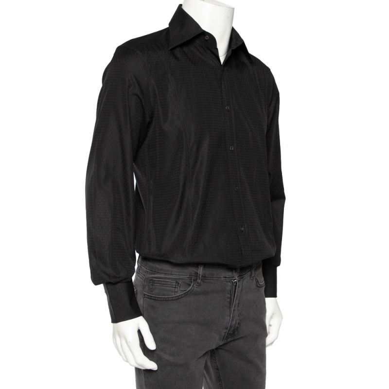 

Gucci Black Cotton Jacquard Logo Detail Fitted Shirt