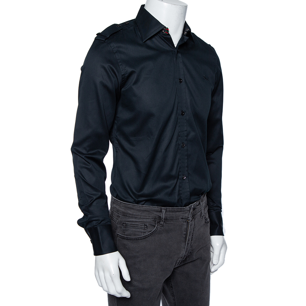 

Gucci Black Cotton Epaulette Detail Button Front Shirt