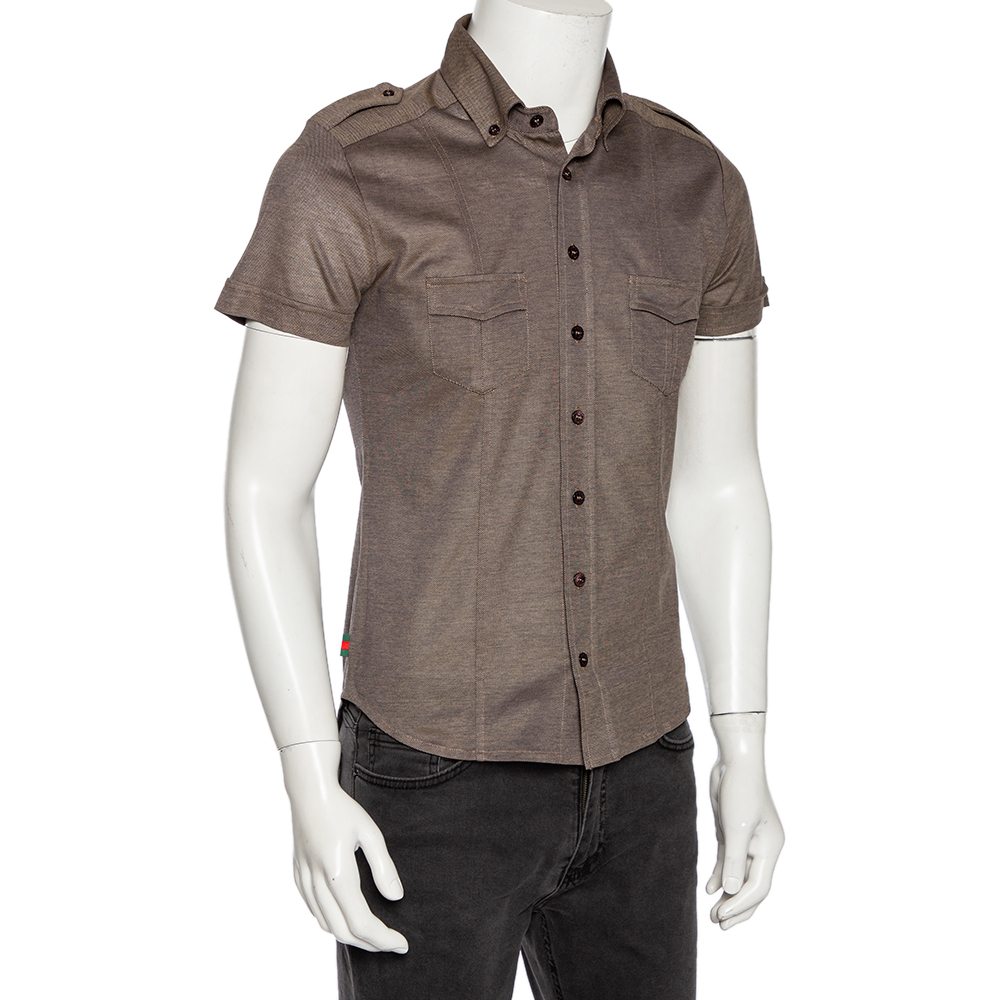 

Gucci Brown Cotton Pique Safari Short Sleeve Shirt