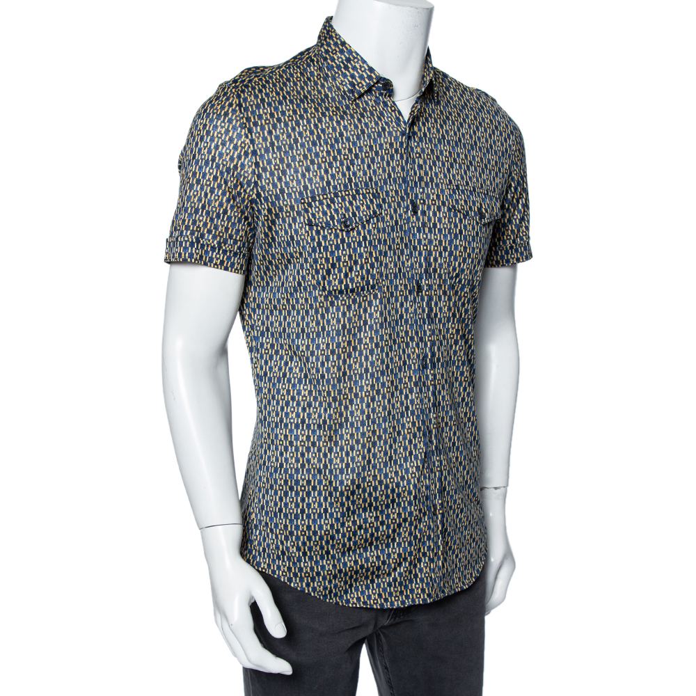 

Gucci Multicolored Geometric Print Jersey Short Sleeve Skinny Fit Shirt, Multicolor