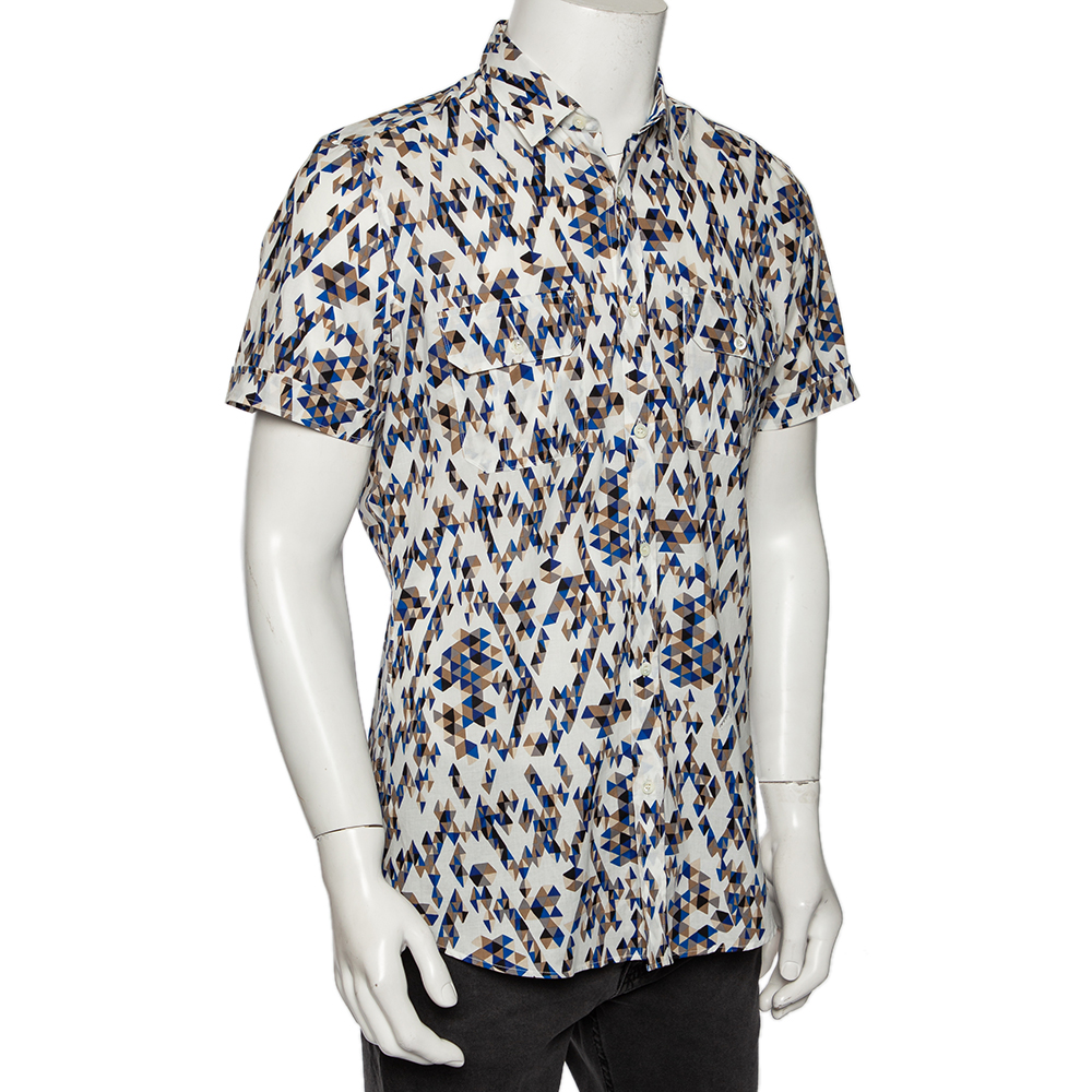 

Gucci Multicolored Print Cotton Short Sleeve Slim Fit Shirt, Multicolor