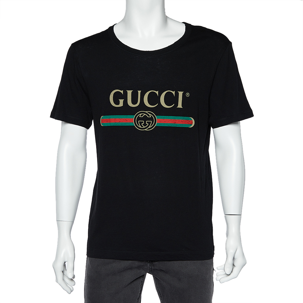 Pre-owned Gucci Black Logo Print Washed 