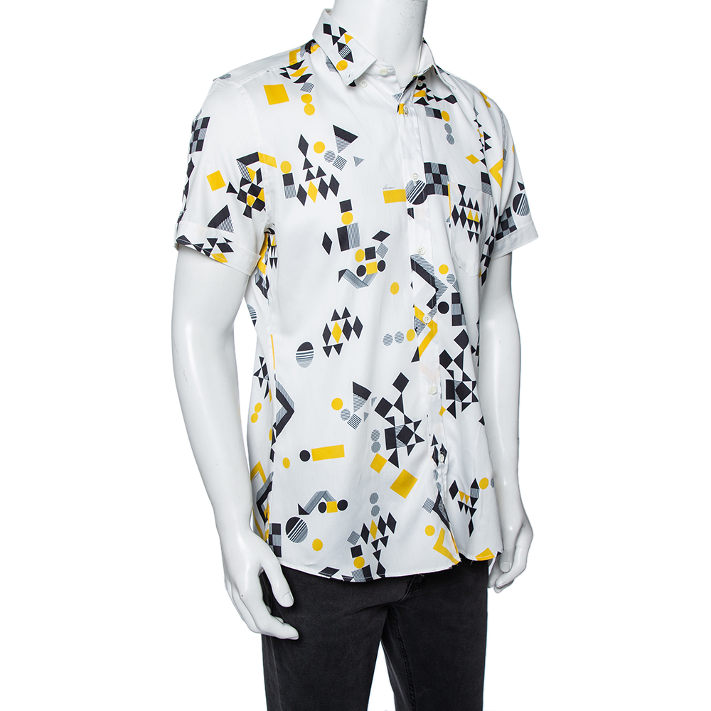 

Gucci White Geometric Print Cotton Button Front Short Sleeve Shirt