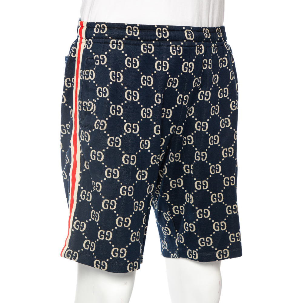 

Gucci Navy Blue GG Jacquard Jersey Web Stripe Trim Detail Shorts