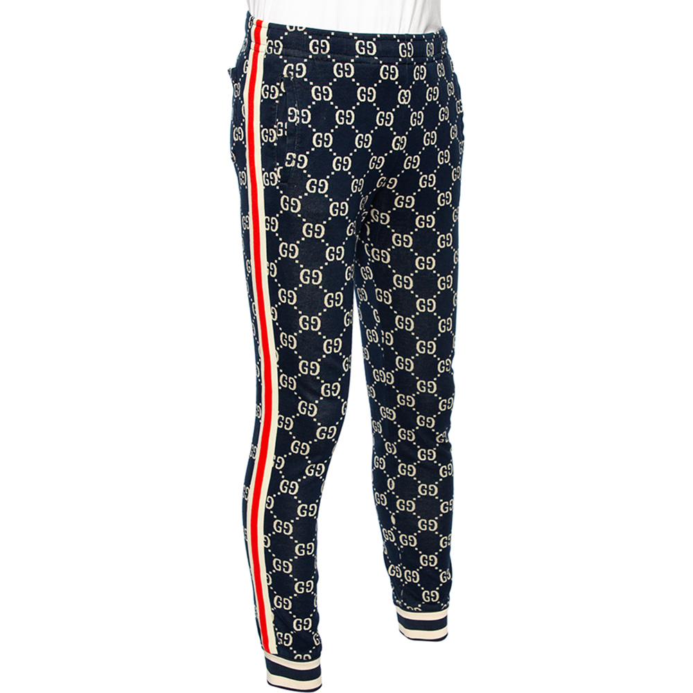 

Gucci Navy Blue Logo Jacquard Side Stripe Detail Joggers