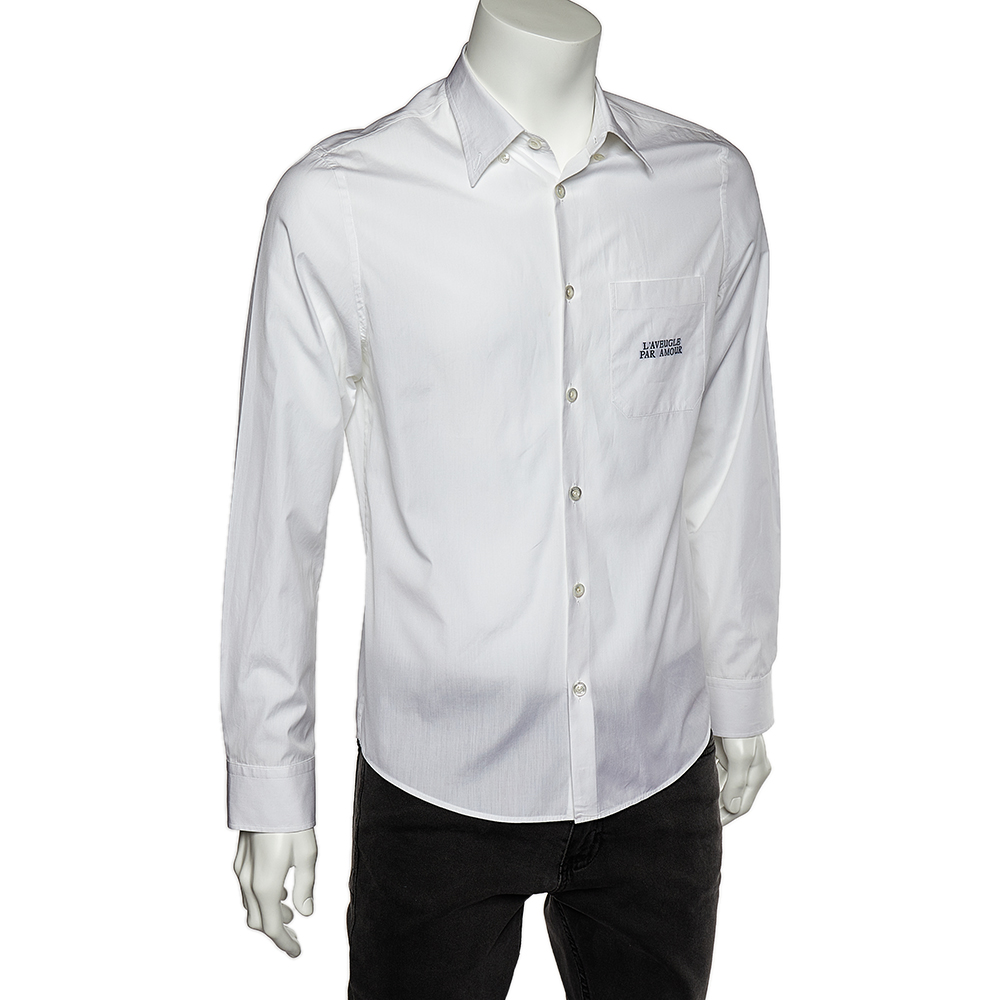 

Gucci White Cotton L'Aveugle Par Amour Embroidered Duke Shirt