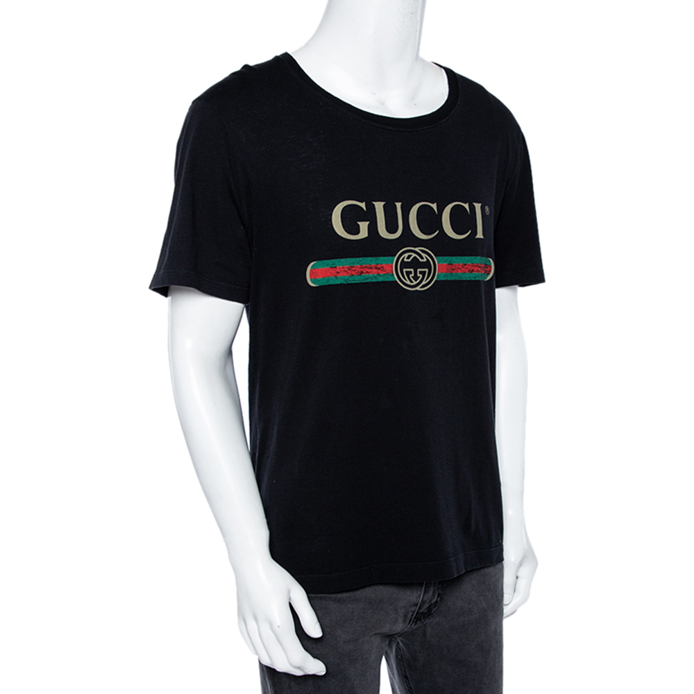 

Gucci Black Logo Printed Cotton Short Sleeve T-Shirt