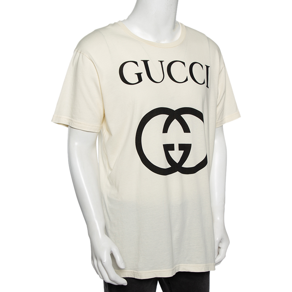 

Gucci Cream Interlocking G Print Cotton Oversized Crewneck T-Shirt XS