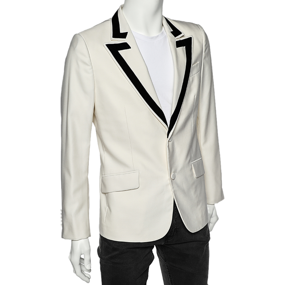 

Gucci White "Blind For Love" Applique Detail Wool Blazer, Cream