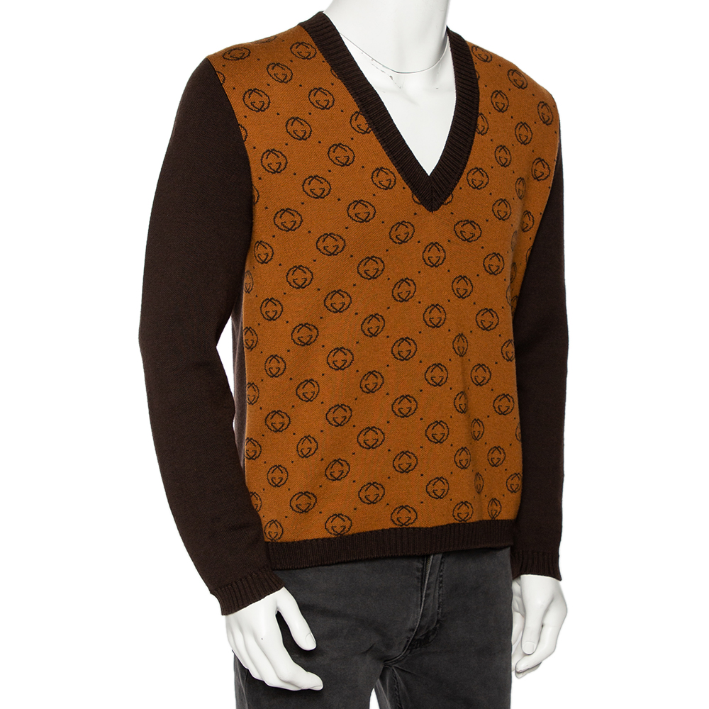 

Gucci Dapper Dan Brown GG Jacquard Wool V-Neck Sweater