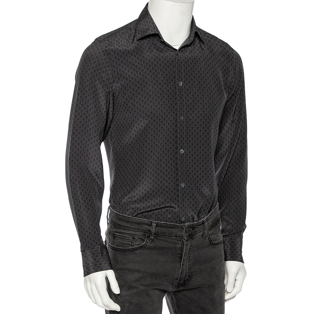 

Gucci Charcoal Grey Printed Silk Button Front Shirt