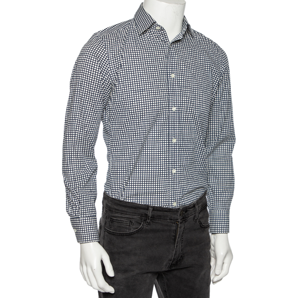 

Gucci Blue Logo Checked Cotton Slim Fit Shirt