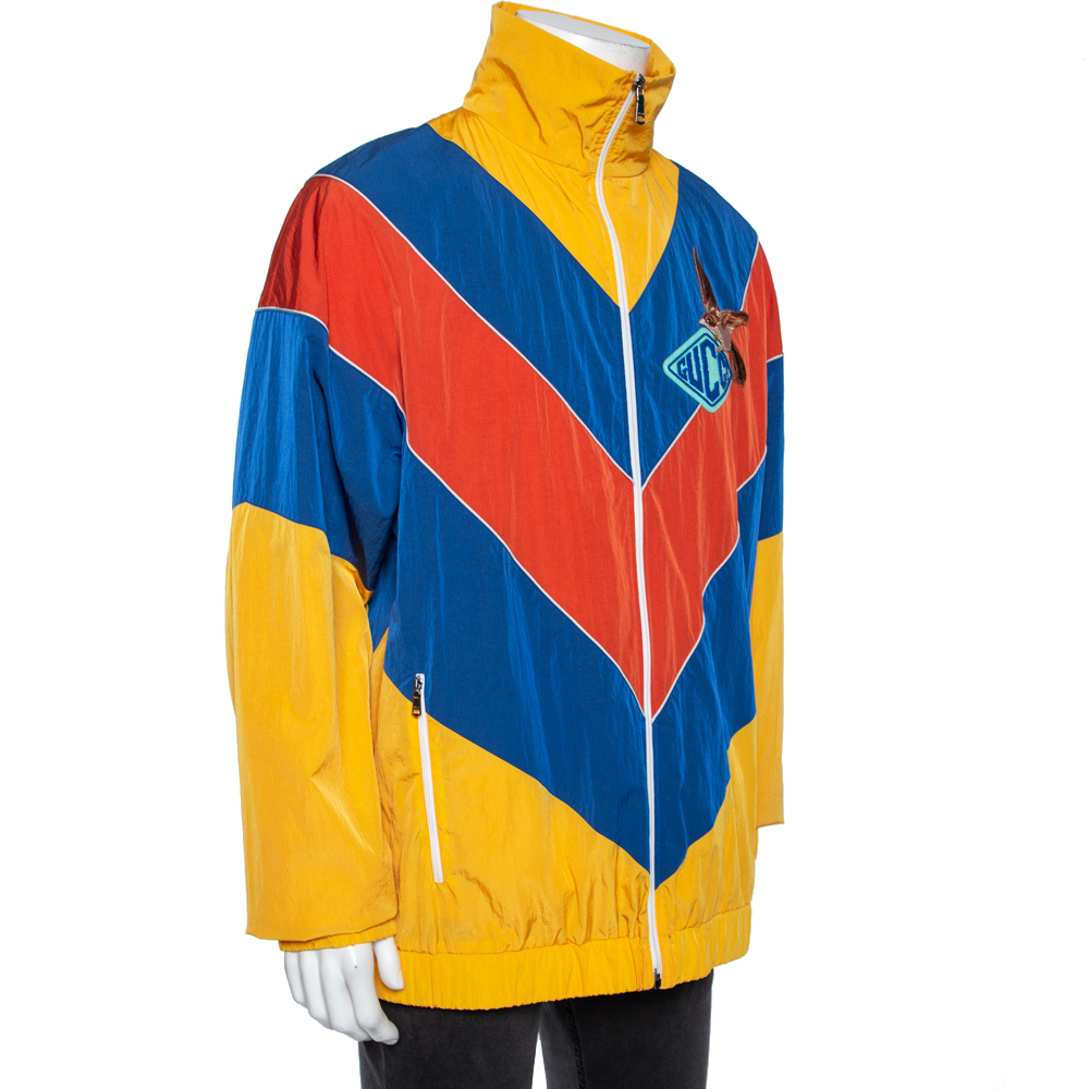 

Gucci Colorblock Synthetic Logo Applique Zip Front Shell Jacket, Multicolor