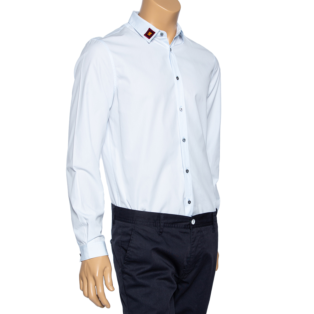 

Gucci Light Blue Cotton Bee Applique Collar Detail Shirt