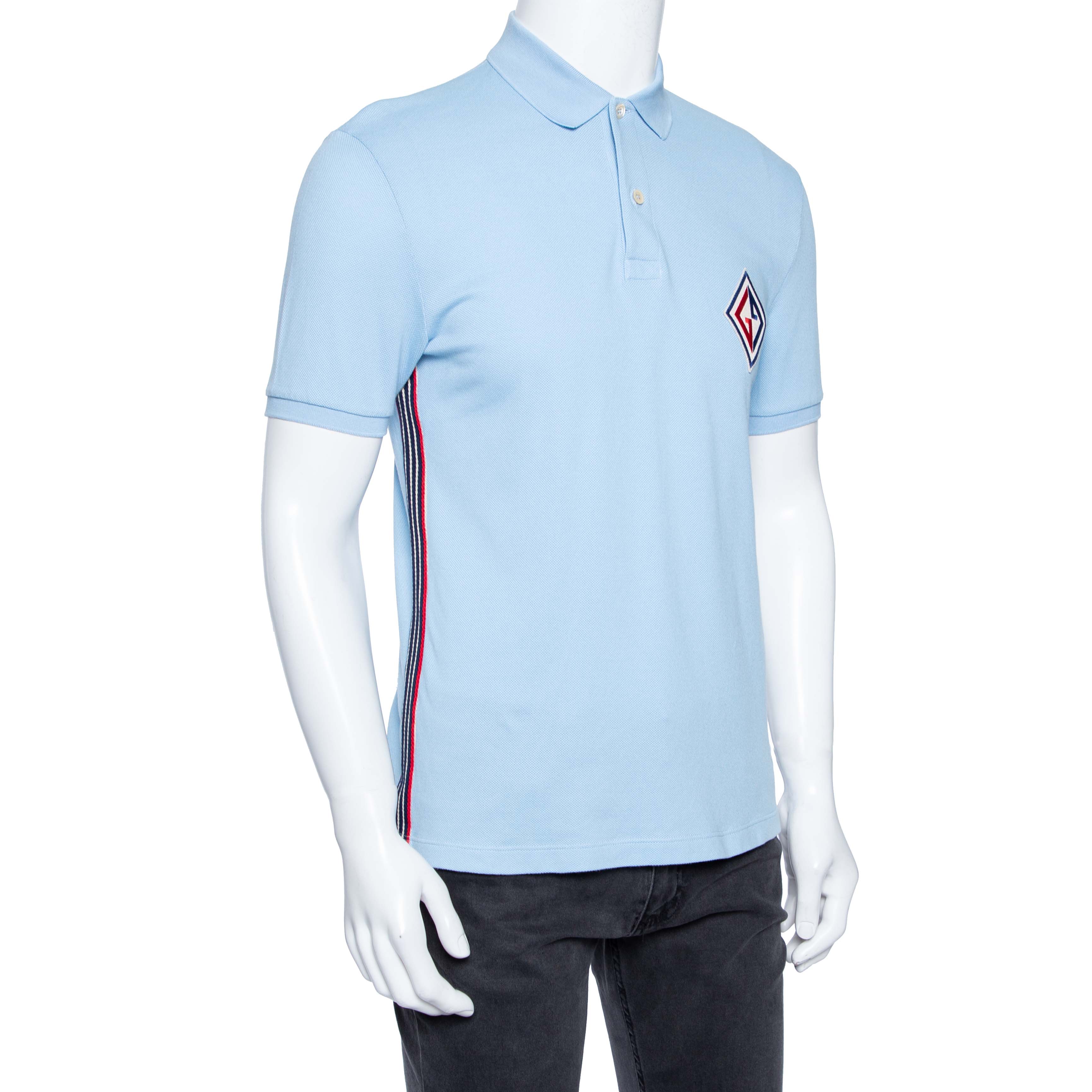 

Gucci Blue Cotton Pique Embroidered Logo Patch Detailed Polo T-Shirt