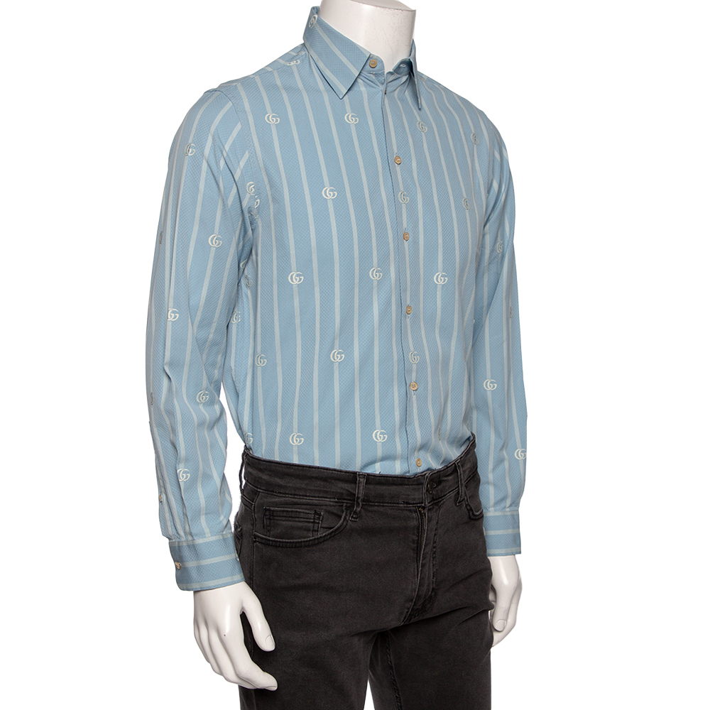 

Gucci Blue GG Striped Cotton Button Front Shirt