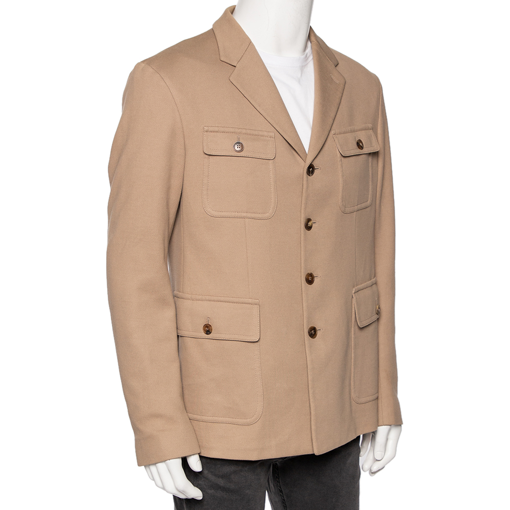 

Gucci Beige Cotton Knit Pocketed Single Breasted Blazer