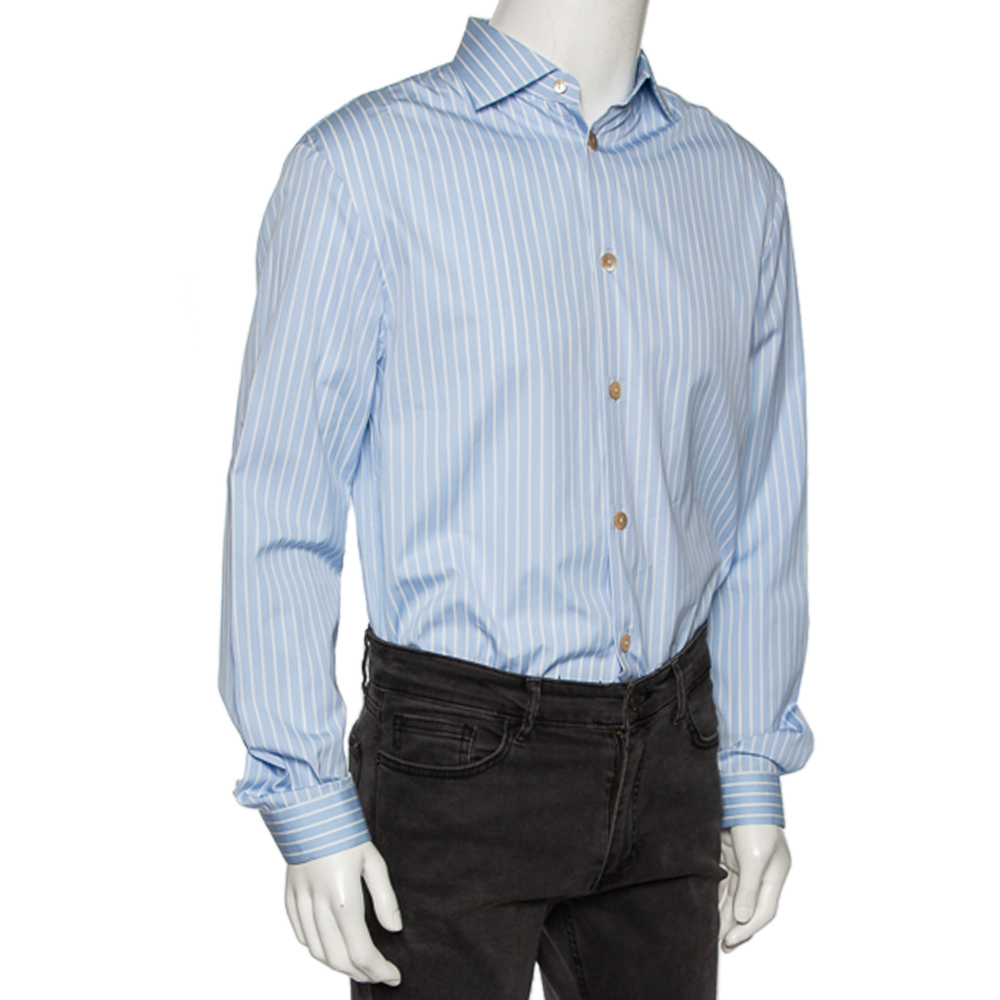 

Gucci Blue Pinstriped Cotton Button Front Shirt