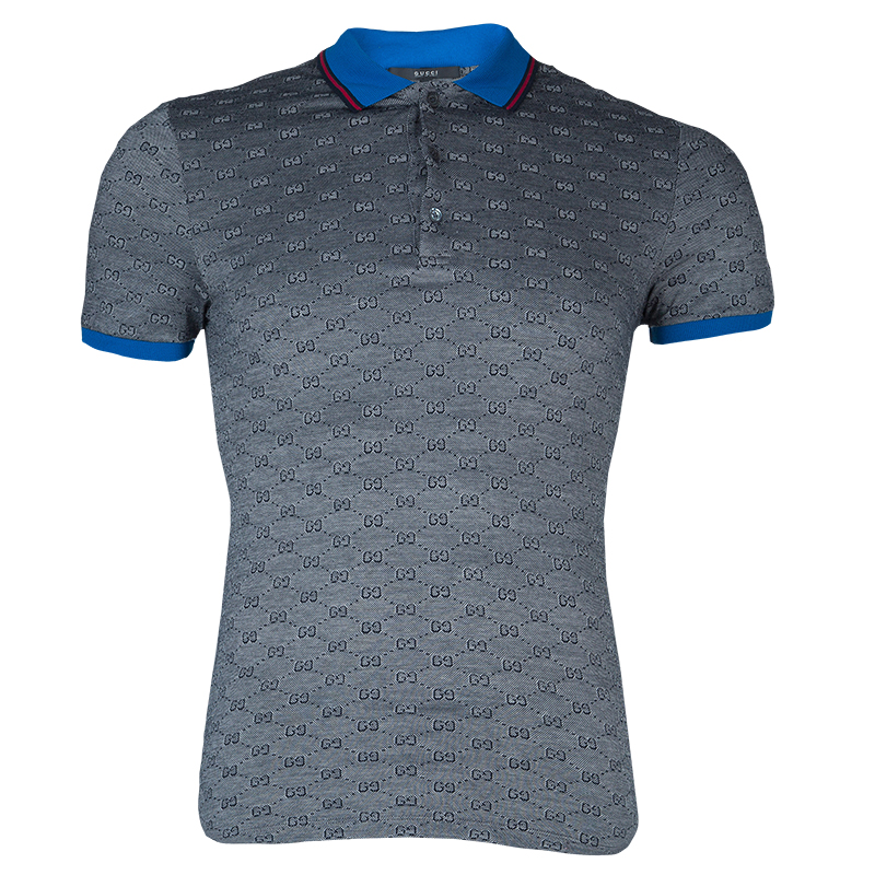 Gucci Grey Contrast Collar GG Polo T-Shirt M