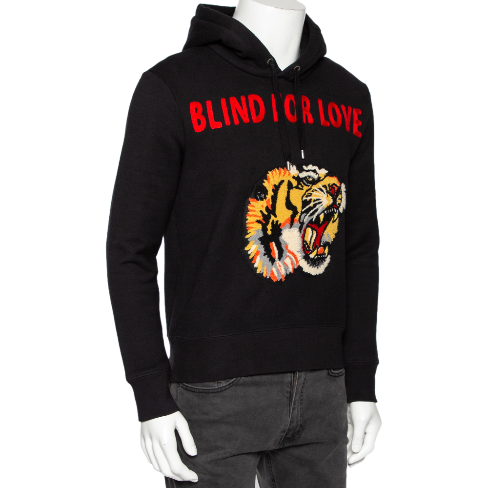 

Gucci Black Cotton Blind for Love Tiger Patch Hoodie