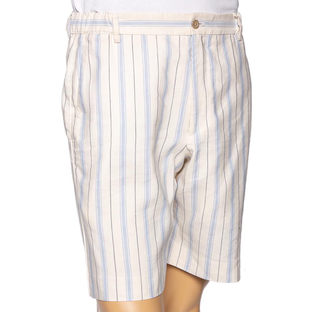 

Gucci Cream Striped Linen & Cotton Shorts, Beige