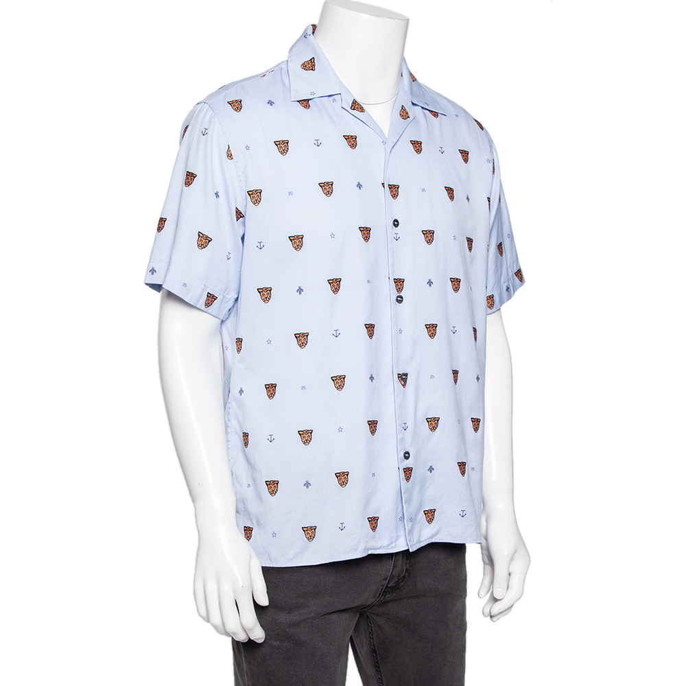 

Gucci Blue Tiger Fil Coupe Button Front Baseball Shirt