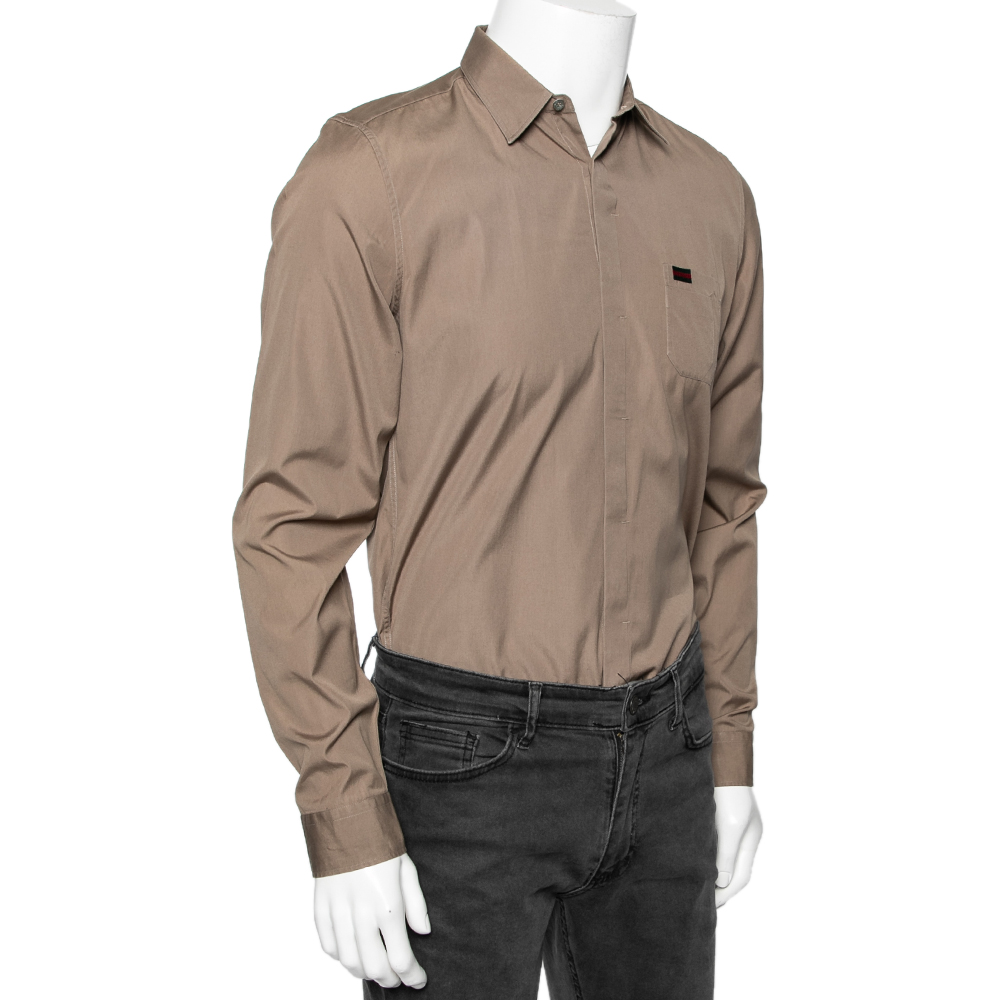 

Gucci Brown Cotton Pocket Detail Button Front Slim Fit Shirt