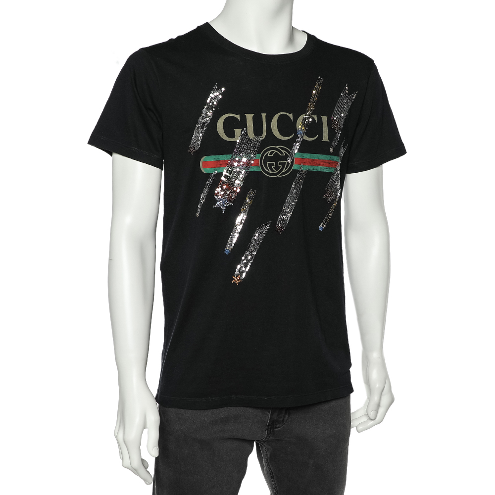 

Gucci Black Shooting Stars Embellished Cotton T-Shirt