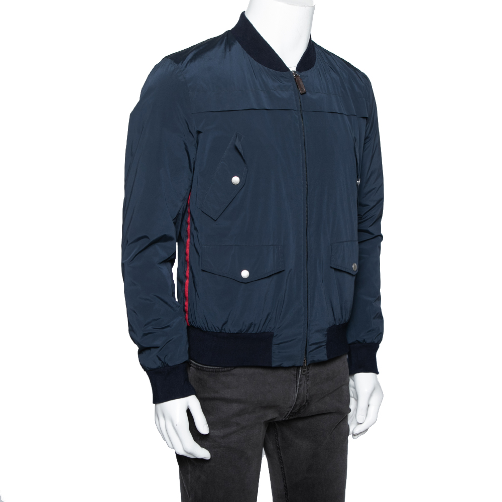 

Gucci Navy Blue Diamante Nylon Bomber Jacket