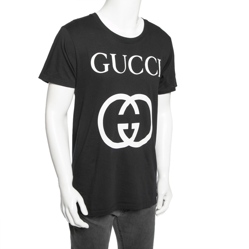 

Gucci Black Logo Printed Cotton Short Sleeve T-Shirt