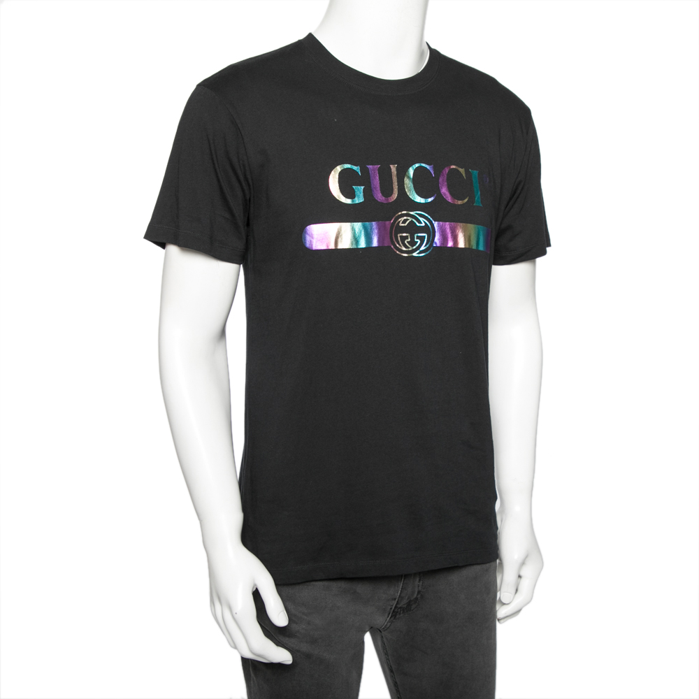

Gucci Black Cotton Foil Logo Printed Short Sleeve T-Shirt