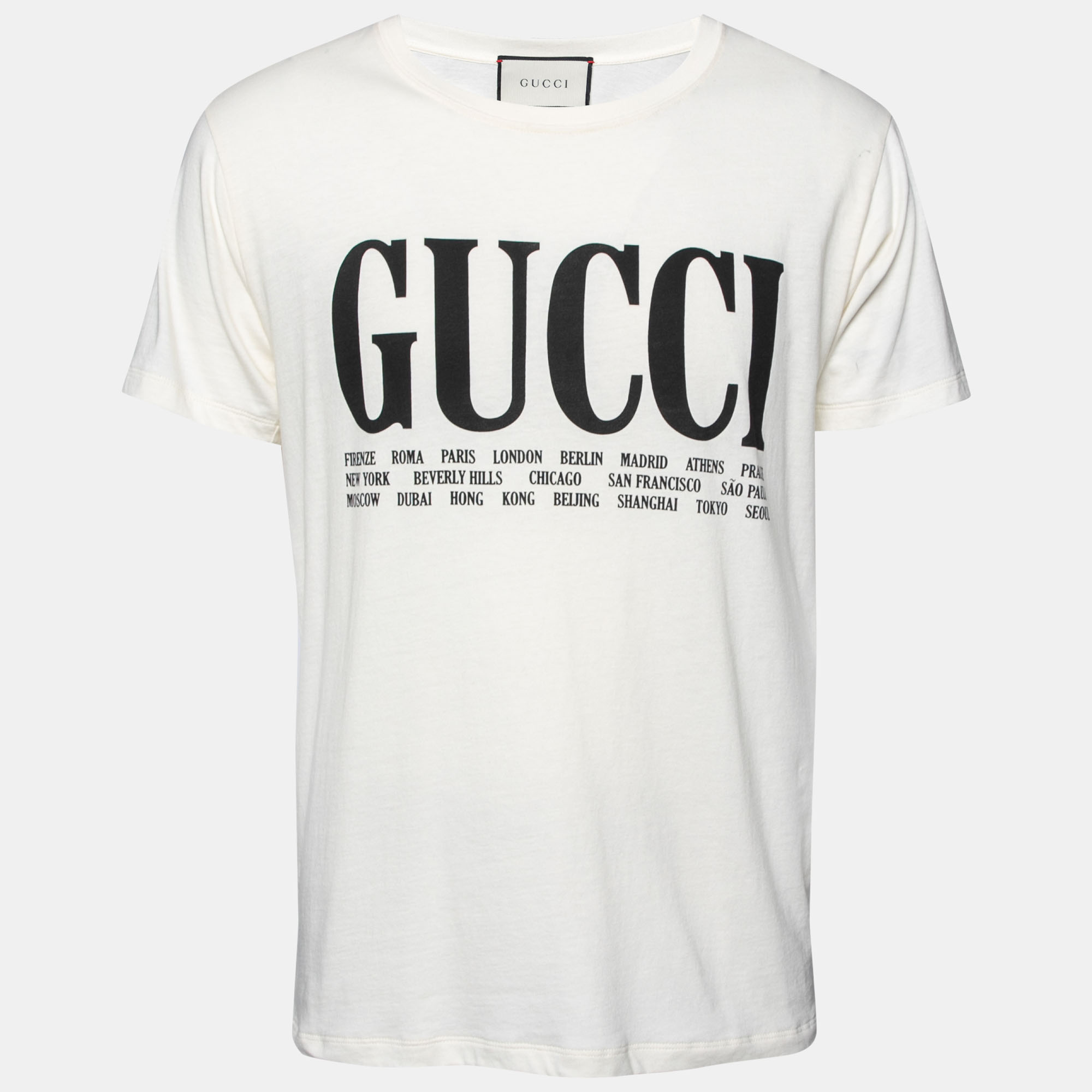 

Gucci Cream Cotton Logo and Cities Printed Crewneck Short Sleeves T-Shirt S