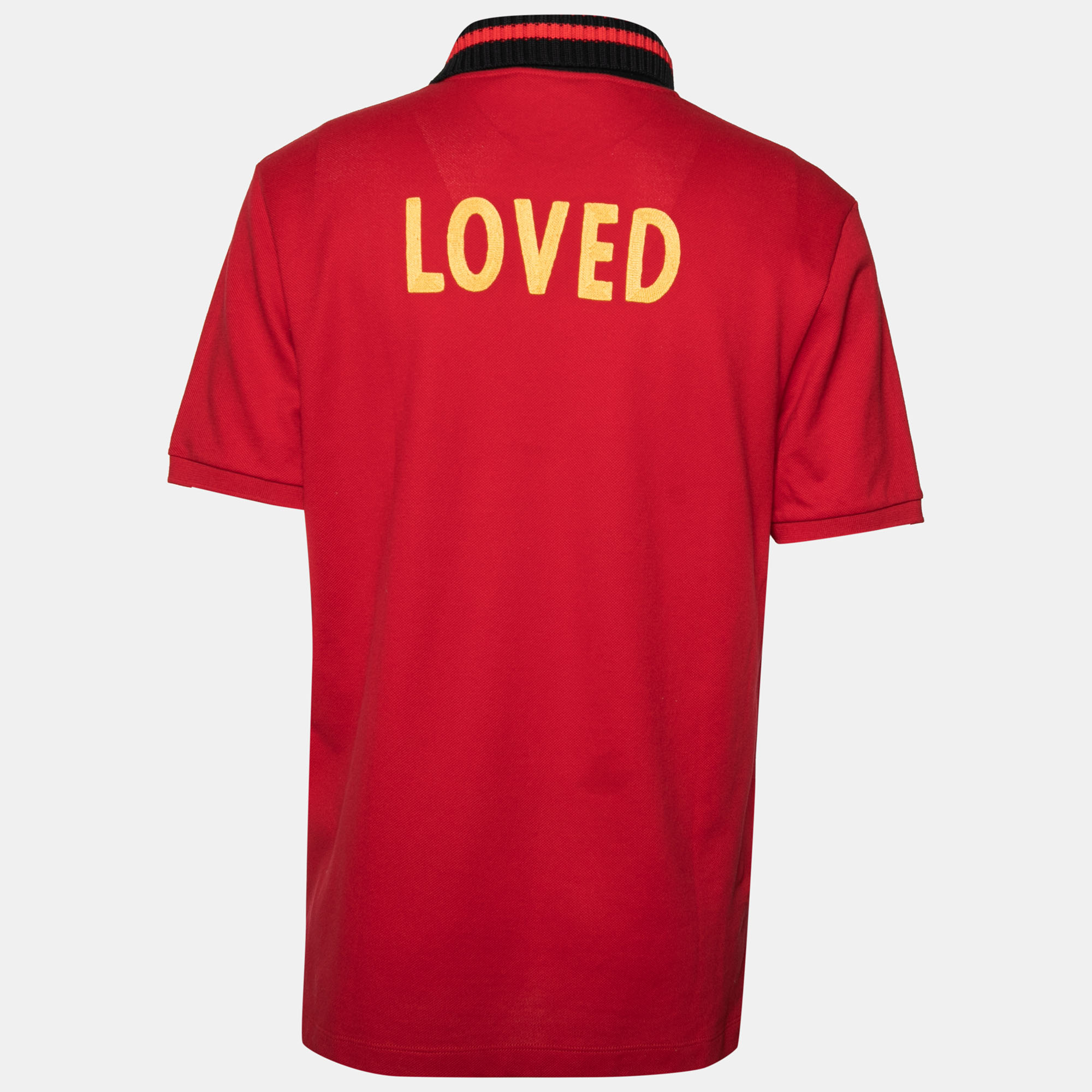 

Gucci Red Textured Cotton Knit Collar Short Sleeve T-Shirt