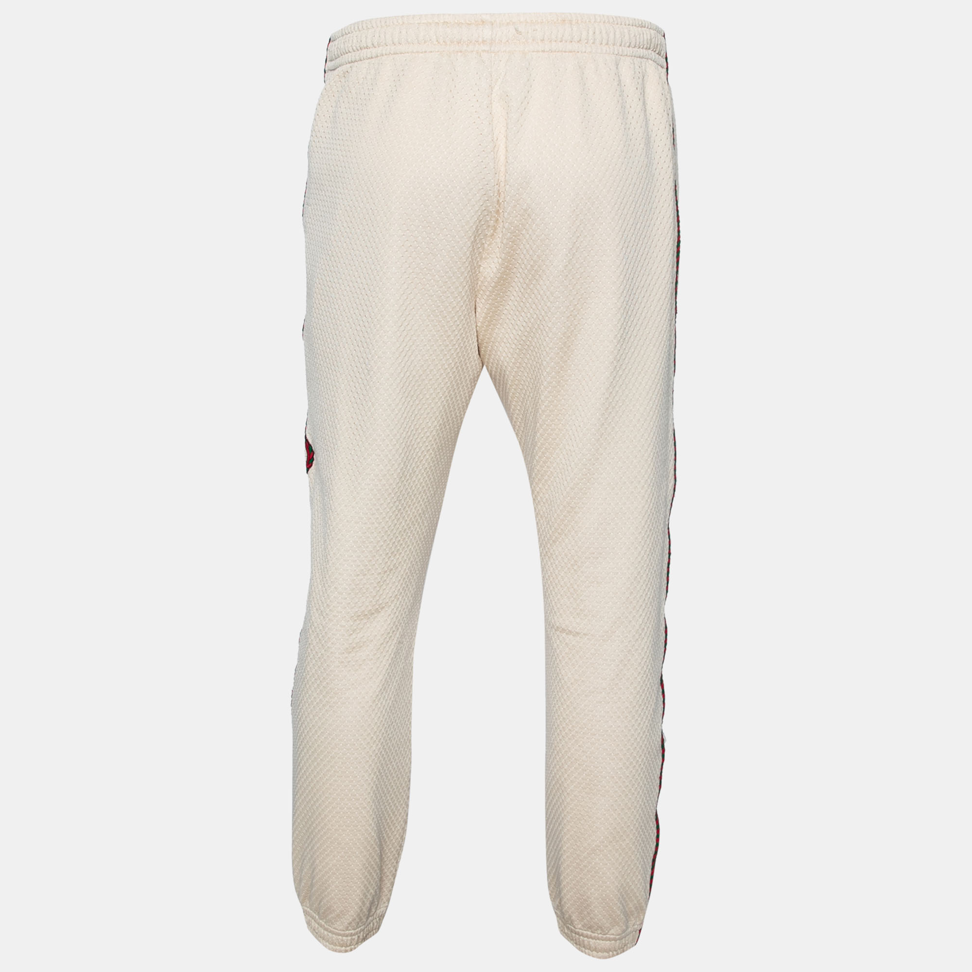 

Gucci Cream Knit GG Patch Braided Trim Jogger Pants