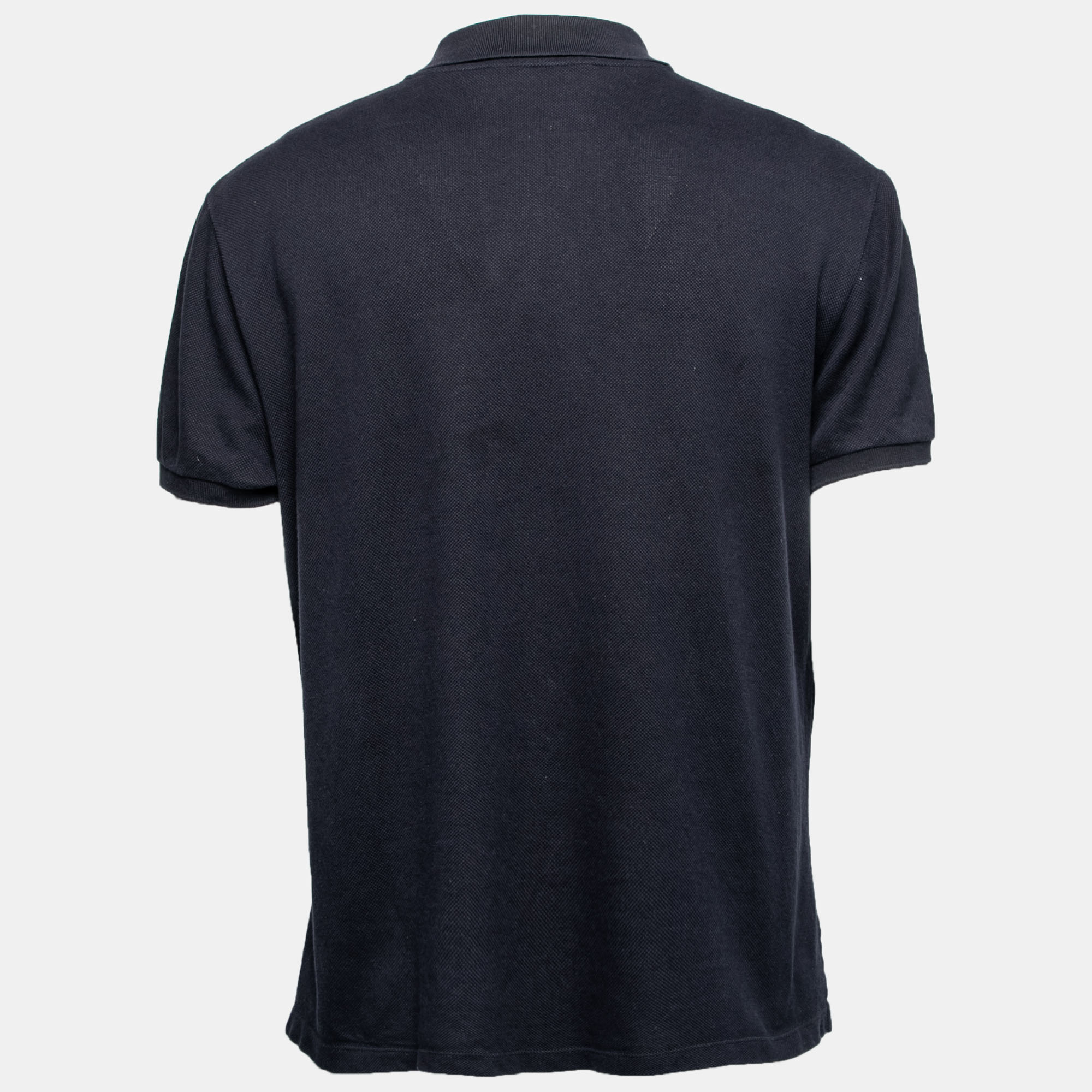 

Gucci Navy Blue Cotton Pique Tiger Crest Appliqued Polo T-Shirt