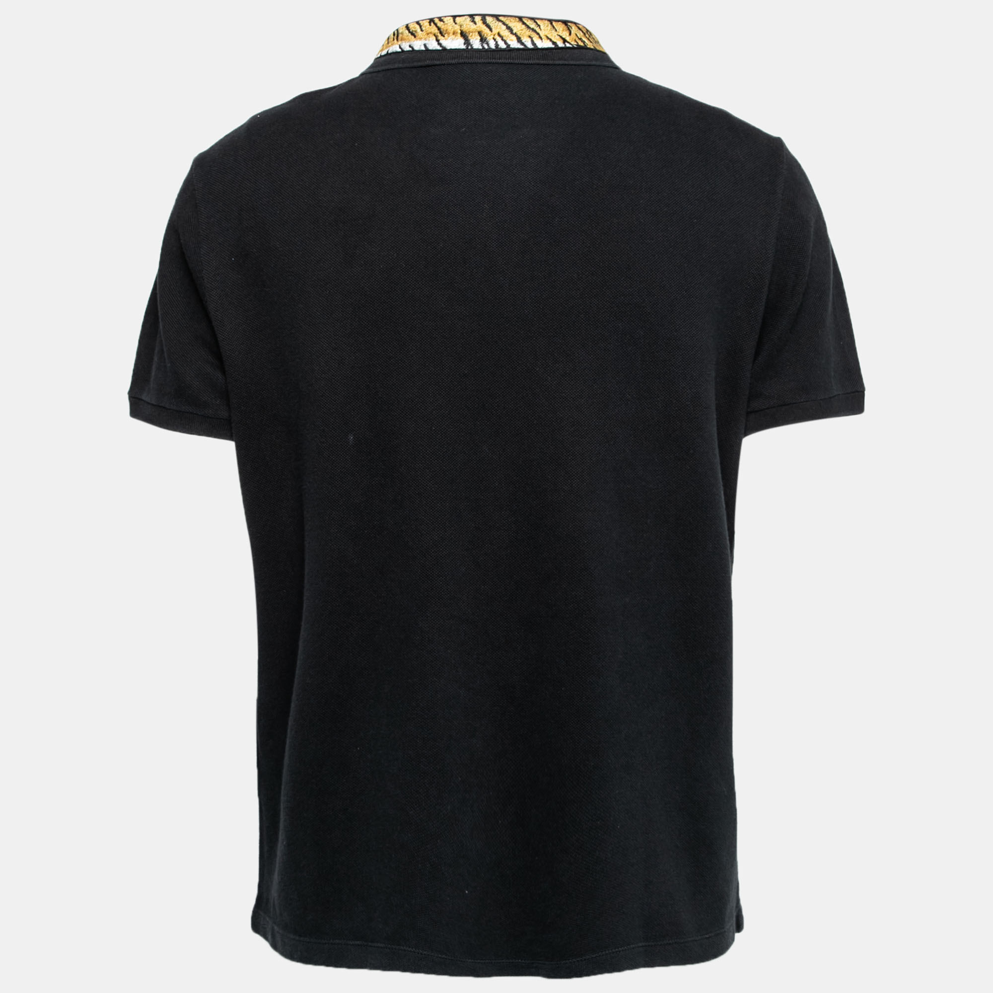 

Gucci Black Cotton Pique Tiger Appliqued Polo T-Shirt