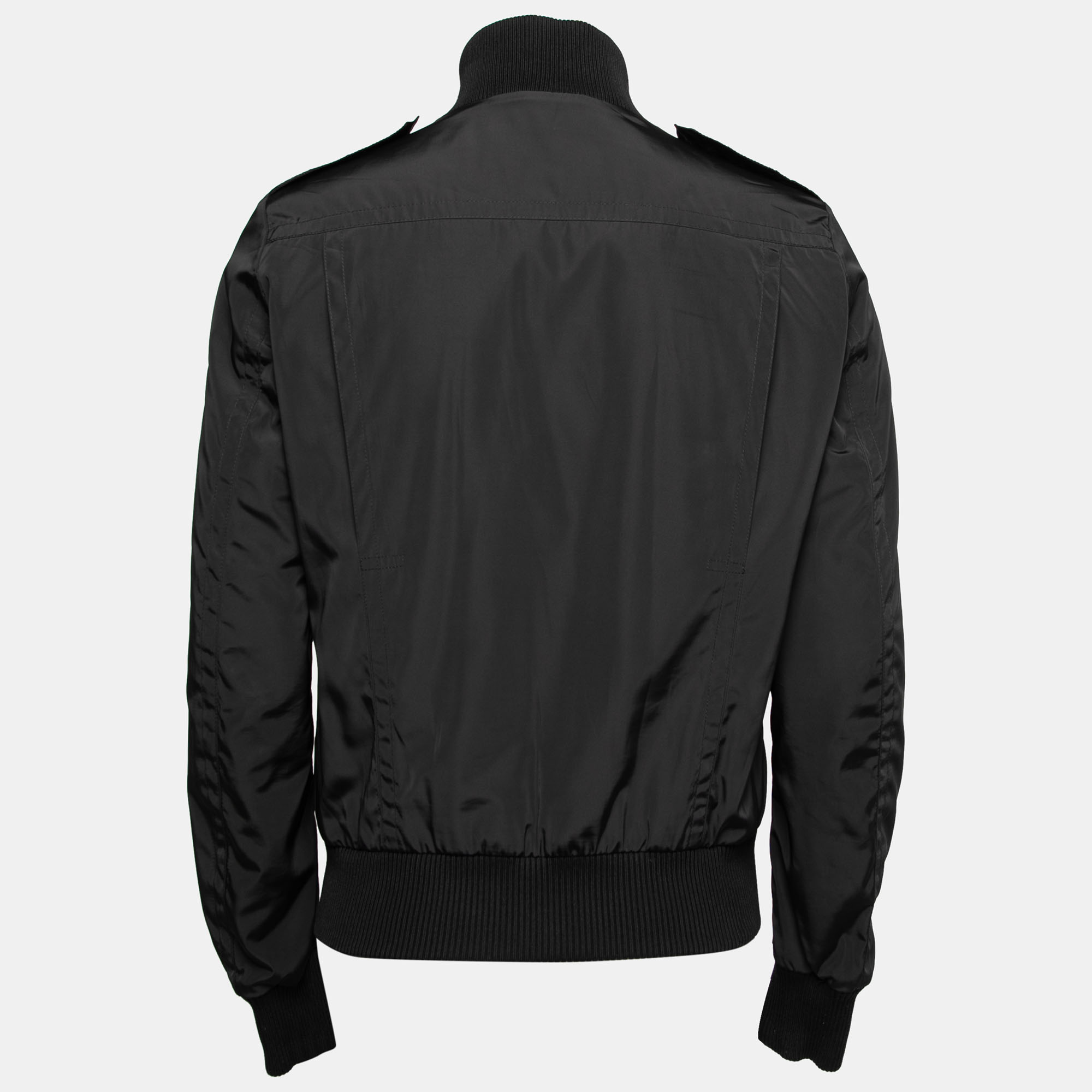 

Gucci Black Synthetic Rib Knit Trimmed Button Front Jacket