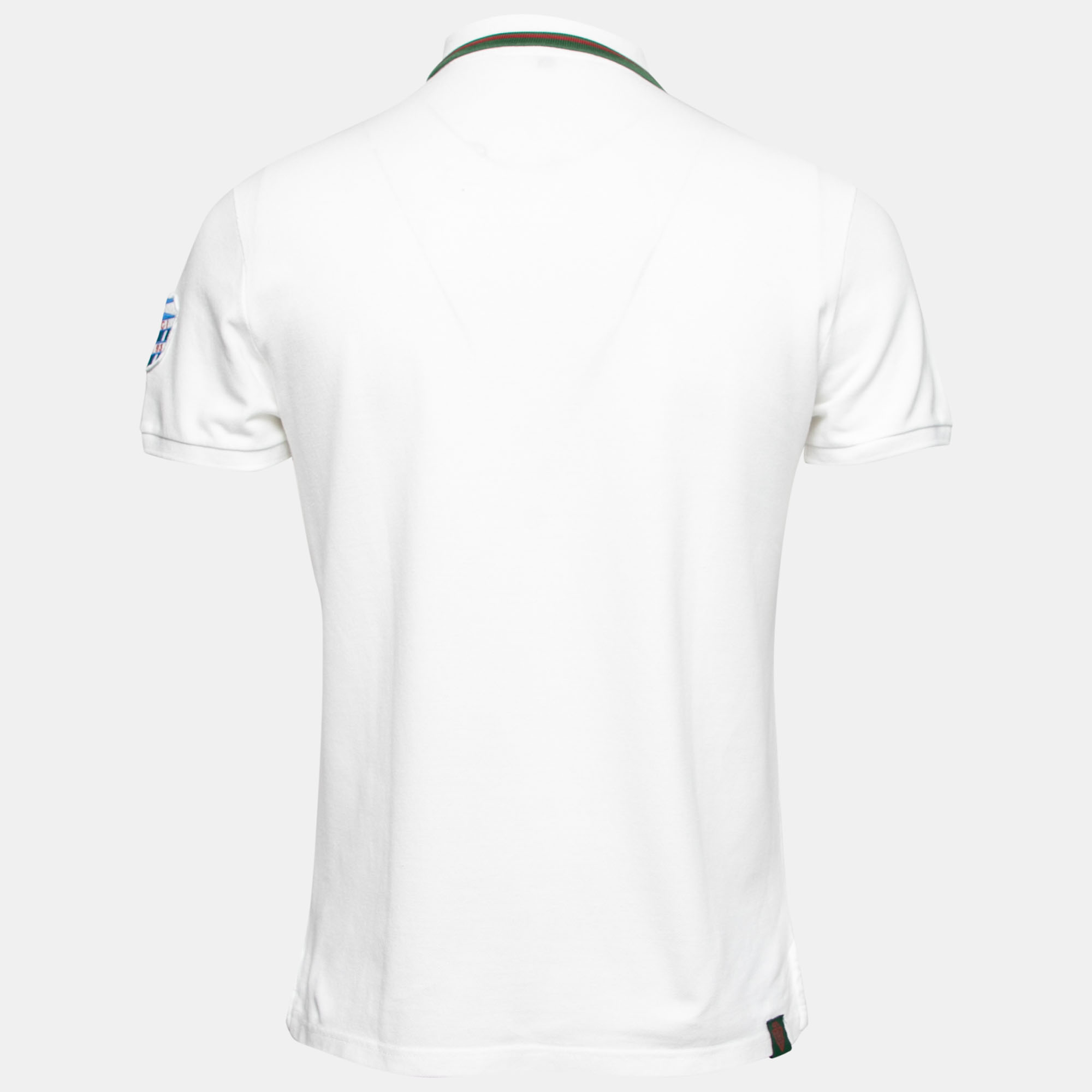 

Gucci White Cotton Pique Web Stripe Trim Detail Polo T-Shirt