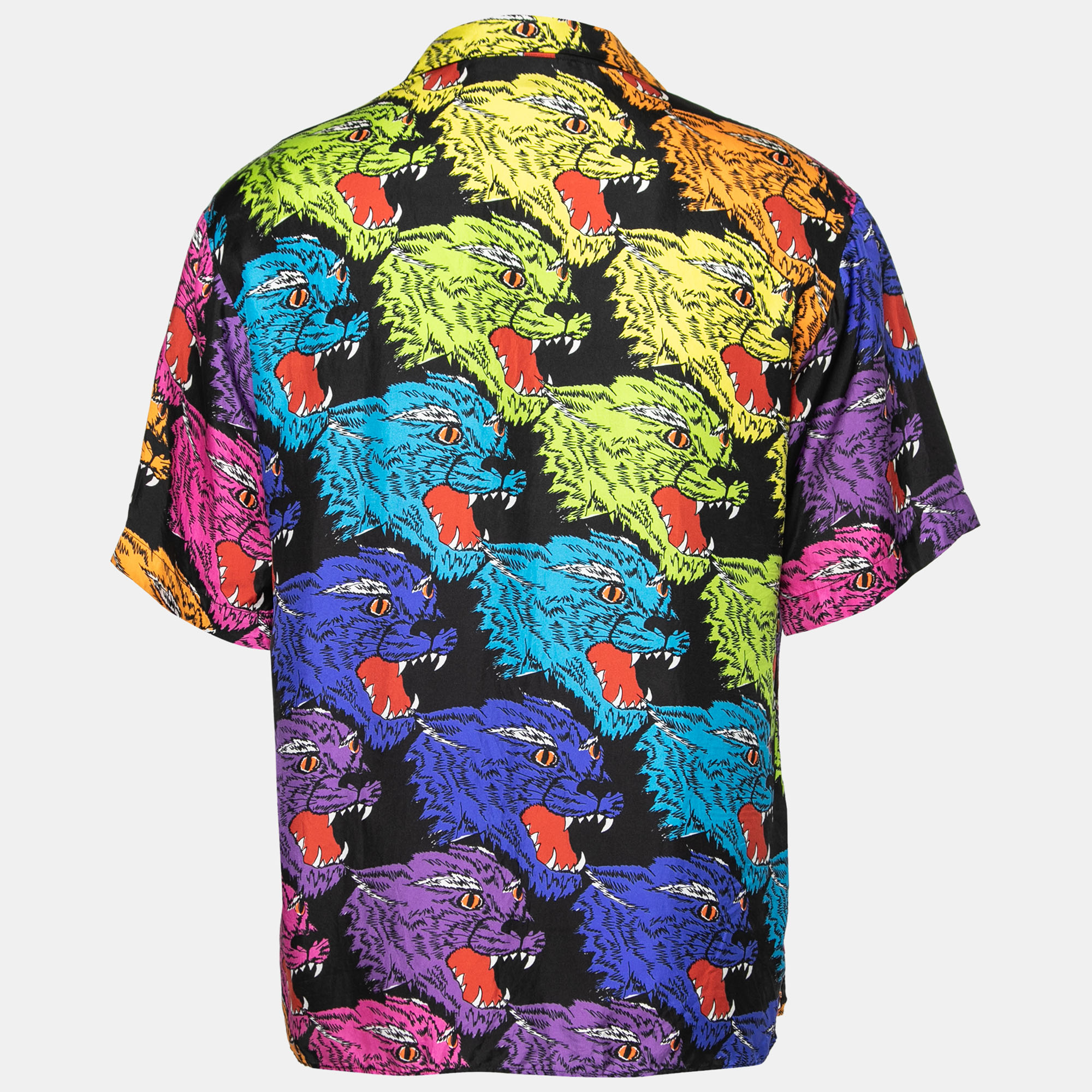 

Gucci Multicolor Panther Face Print Silk Bowling Shirt