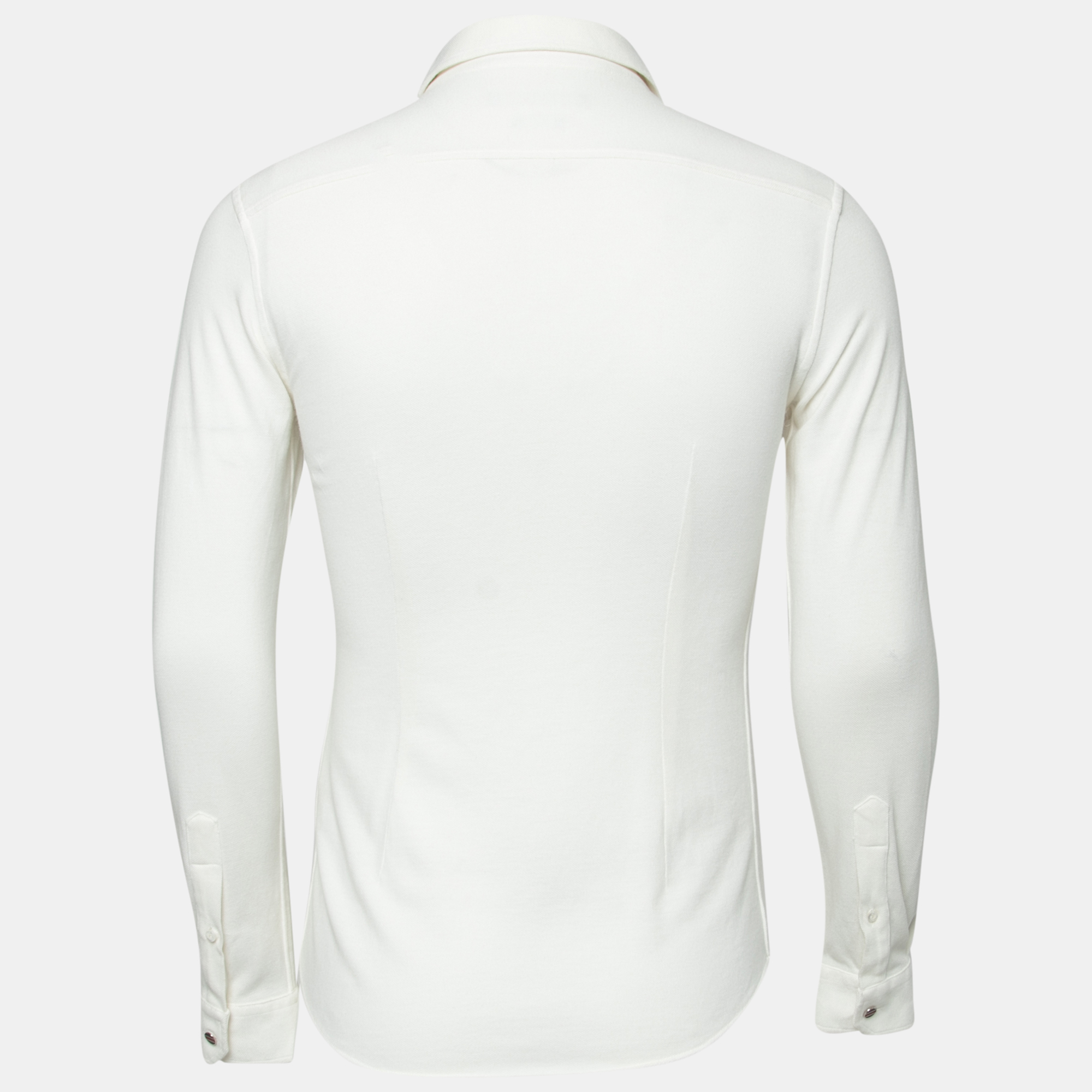 

Gucci Ivory Cotton Pique Duke Long Sleeve Button Front Shirt, White