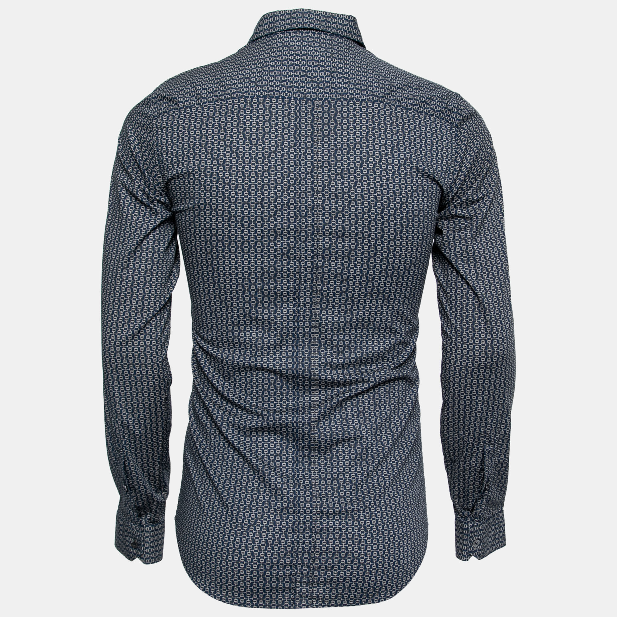 

Gucci Navy Blue Printed Cotton Skinny Fit Button Front Shirt