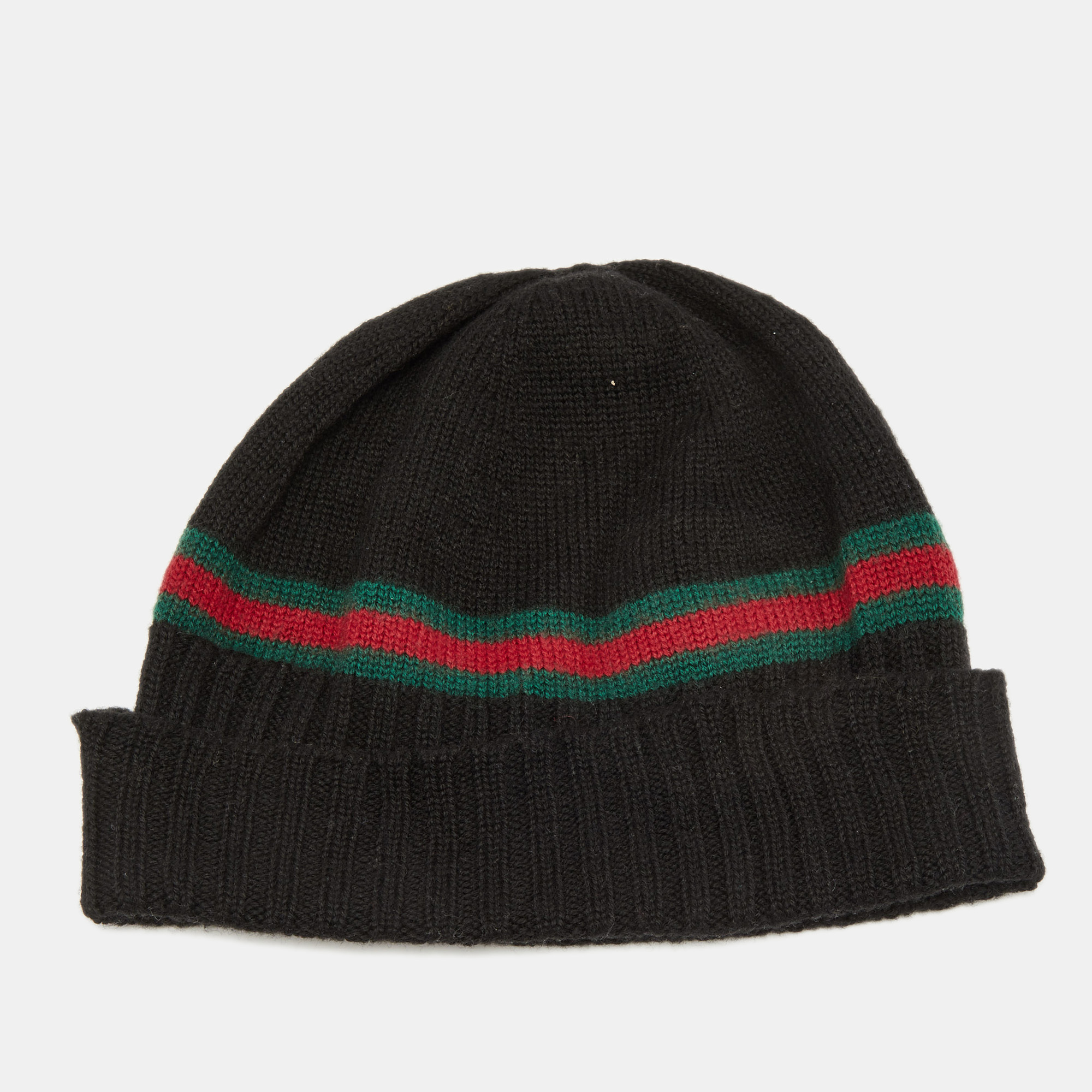 

Gucci Black Rib Knit Wool Web Stripe Beanie