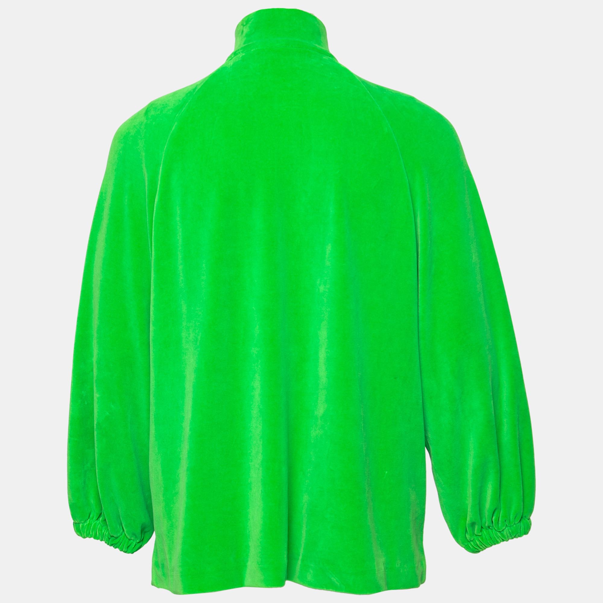 

Gucci Green Velor GG Embroidered Zip Front Sweater