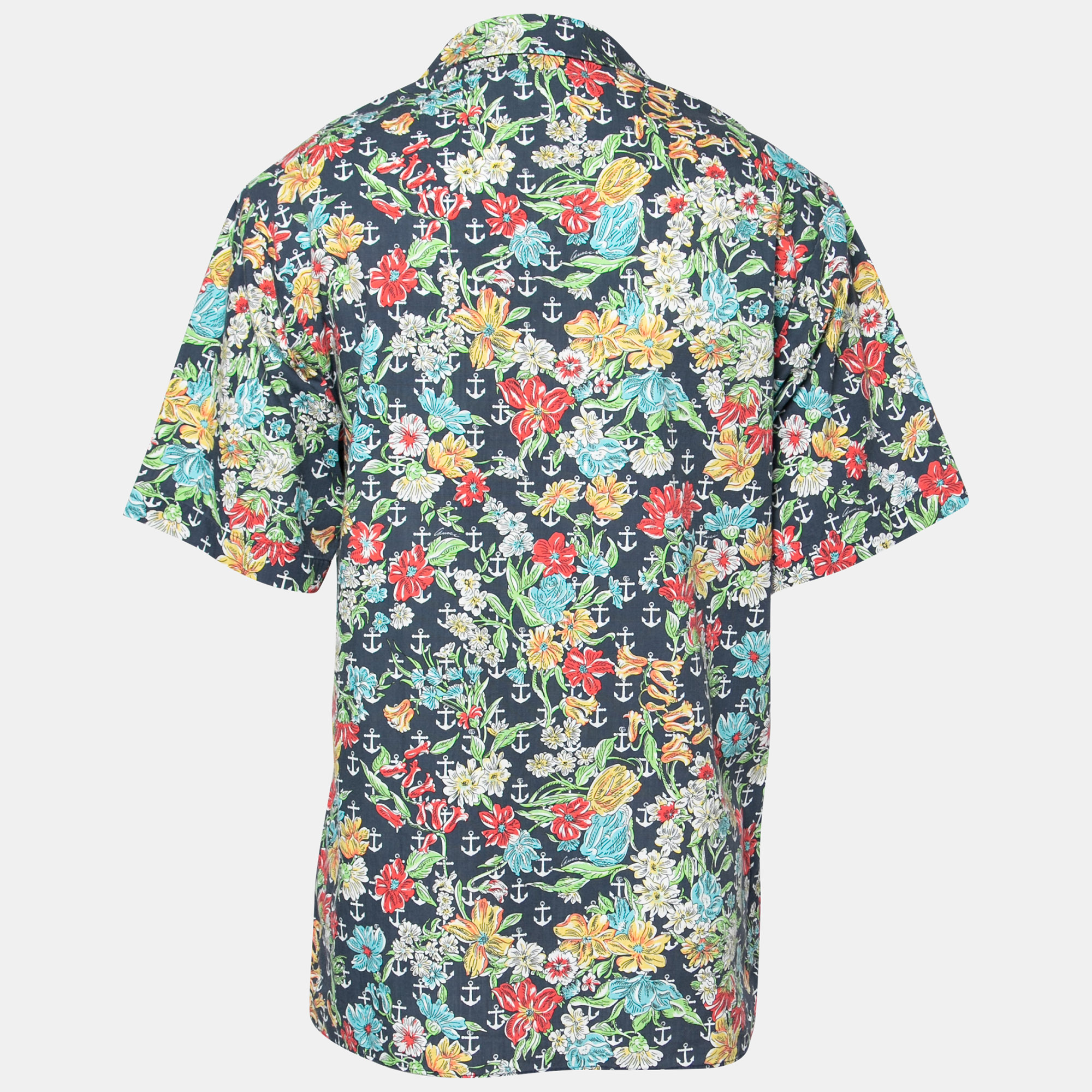 

Gucci Blue Floral and Anchor Print Half Sleeves Cotton Shirt, Multicolor