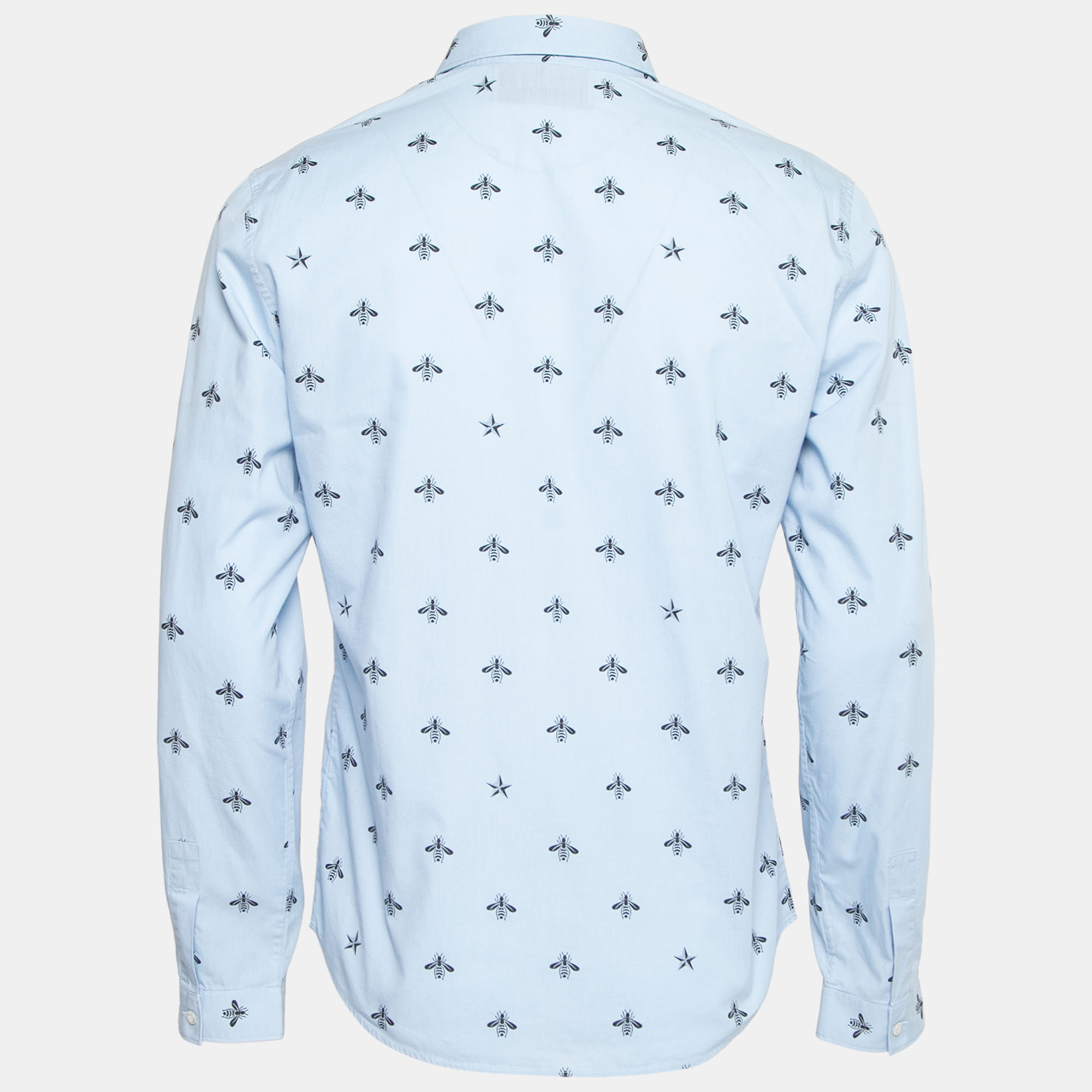 

Gucci Light Blue Bee Print Cotton Button Front Shirt