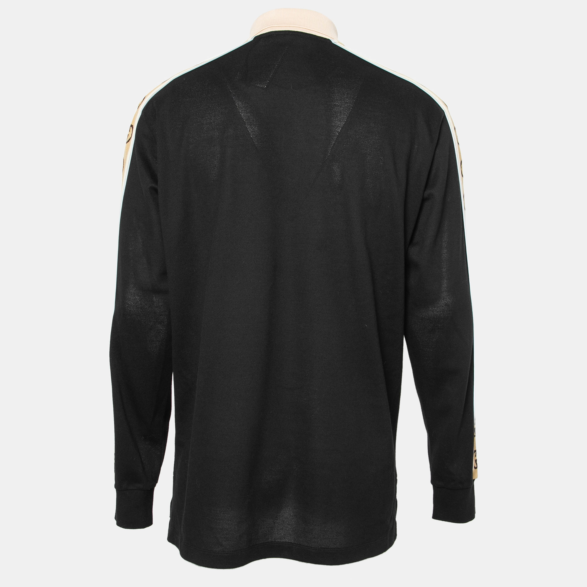 

Gucci Black Cotton Pique Logo Tape Trimmed Polo T-Shirt